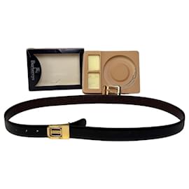 Vintage Burberry Ledergürtel Logo Schwarz Braun Gold
