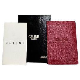 Céline Vintage Celine Kartenetui aus genarbtem Leder Rot Gold