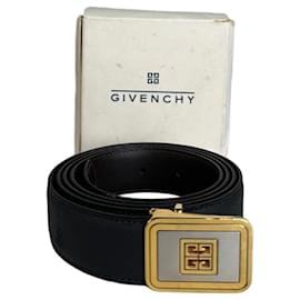 Cinturón de cuero vintage Givenchy negro con hebilla dorada