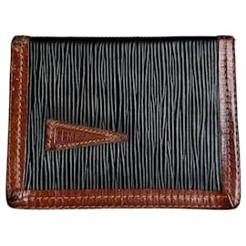 Porte-cartes en cuir texturé vintage Fendi Noir Marron