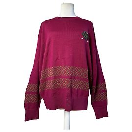 Suéter de lã vintage Dior masculino Fuchsia Green L
