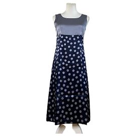 Vintage Balenciaga Seidenkleid mit Polka Dots Navy Grey M