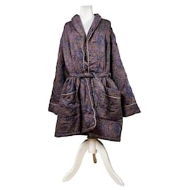 Manteau Vintage Yves Saint Laurent à Imprimé Paisley Violet Vert Or L