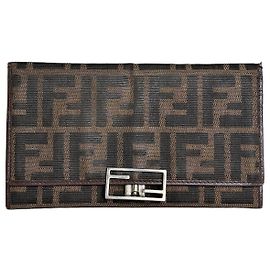 Cartera de tela Vintage Fendi FF Monogram Marrón Tan