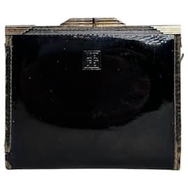 Portafoglio Vintage Givenchy in pelle verniciata nera e oro