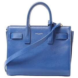 Saint Laurent Paris Sac de Jour Nano Leather 2Way Handbag Blue 340778