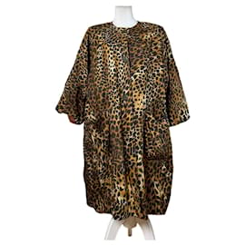 Cappotto vintage Givenchy in misto seta con stampa leopardata giallo e marrone L