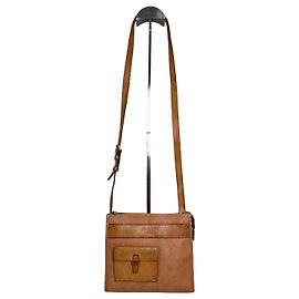 Borsa a tracolla in pelle vintage Courreges Tan Light Brown Oro