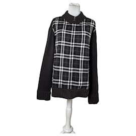 Vintage Burberry Woll-Check-Pullover für Herren Dunkelgrau M