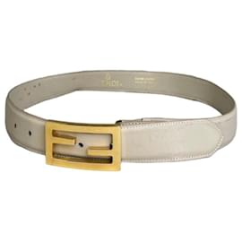 Vintage Fendi Leather F Logo Belt Cream Gold