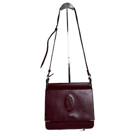 Borsa a tracolla Vintage Cartier in pelle liscia bordeaux e oro