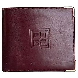 Portafoglio vintage in pelle Givenchy bordeaux con angoli dorati