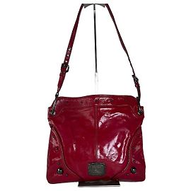 Borsa a tracolla vintage Burberry in pelle vernice rossa e argento