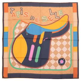 Carré 90 Hermès Double Face "Tapis de Selle" in seta Arancione