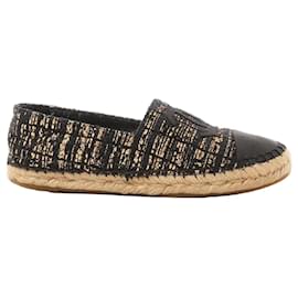Espadrilles Chanel in Tweed Metallizzato e Grosgrain CC in Nero x Oro G29762, Taglia 37 EU