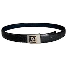 Vintage Dior Monogramm Logo Ledergürtel Schwarz Silber