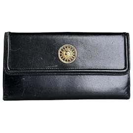 Portefeuille en cuir vintage Gianni Versace noir et or