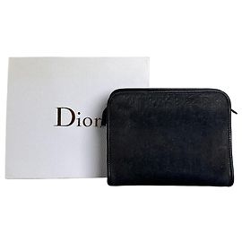 Vintage Dior Glattes Leder Etui Schwarz Silber