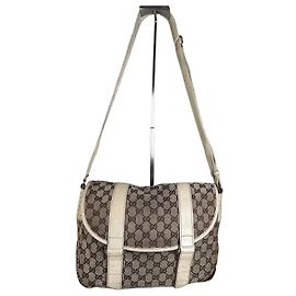 Borsa a Spalla Vintage Gucci GG Canvas Beige Marrone Argento