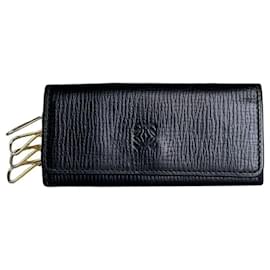 Vintage Loewe Schlüsselanhänger aus genarbtem Leder Schwarz Gold