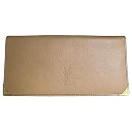 Portefeuille en cuir vintage Yves Saint Laurent Tan Or