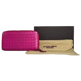Vintage Bottega Veneta Intrecciato Leder Reißverschluss-Geldbörse Fuchsia
