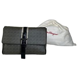 Salvatore Ferragamo Clutch Vintage Ferragamo in tela monogramma Grigio Nero
