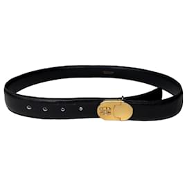 Vintage Celine Ledergürtel Schwarz Goldene Schnalle - Céline