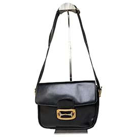 Borsa a tracolla vintage in pelle Celine nera con chiusura dorata - Céline