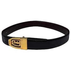Vintage Celine Gürtel aus glattem Leder Schwarz Braun Goldene Schnalle - Céline