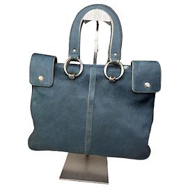 Borsa Tote in pelle vintage Marni verde ottanio con finiture argentate