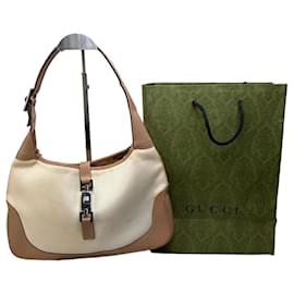 Borsa a tracolla vintage Gucci Jackie in tela Cream Tan