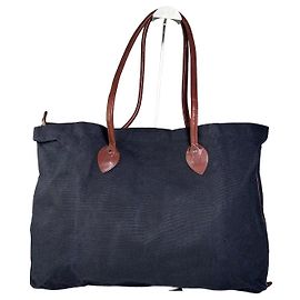 Tote Vintage Issey Miyake in tela con bordi in pelle Blu navy Marrone