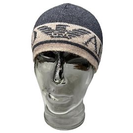 Giorgio Armani Gorro Vintage Armani de mezcla de lana con banda de logotipo Gris oscuro Beige