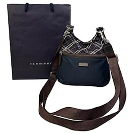 Borsa a tracolla vintage Burberry in tela rivestita Navy Brown