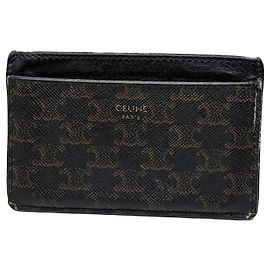 Céline Vintage Celine Kartenetui aus Monogramm-Canvas und Leder Schwarz Braun