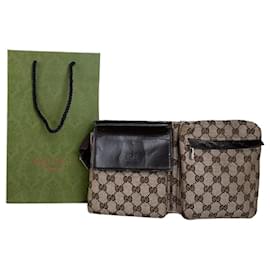Borsa a tracolla vintage Gucci GG Canvas con fibbia argentata Beige Marrone