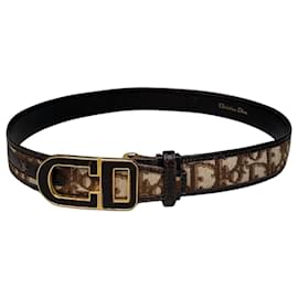 Cinturón Vintage Dior CD Monograma Jacquard Beige Marrón Oro