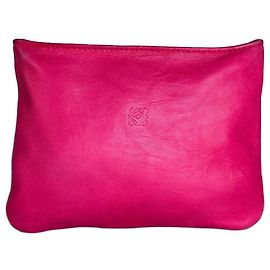 Pochette in pelle vintage Loewe Rosa acceso Zip dorata