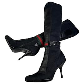 Botas altas de ante vintage Gucci Negro Verde EU36