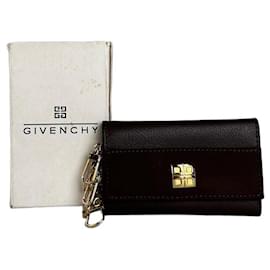 Vintage Givenchy Calfskin Leather Key Holder Dark Brown Gold