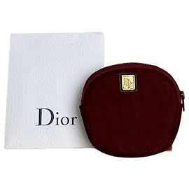 Portafoglio vintage Dior Monogram in velluto bordeaux e oro