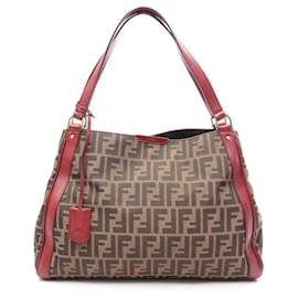 Borsa Tote Fendi Zucca Marrone e Bordeaux Pelle e Tela