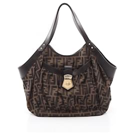 Borsa Fendi Zucca in pelle e tela beige nero marrone