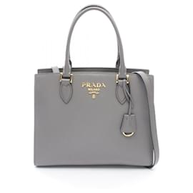Bolso Tote 2-Way de cuero gris Prada