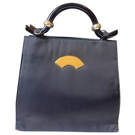 Borsa a mano in nylon nero e bambù Vintage Karl Lagerfeld