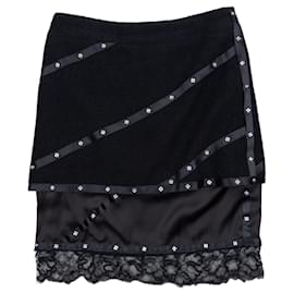 Chanel by Karl Lagerfeld AW03 Studded Tweed Boucle Lace Midi Skirt