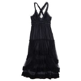 Abito midi doll con volant in tulle e pizzo in chiffon estivo Jean Paul Gaultier anni 2000