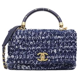 Borsa Chanel 92991 in tweed e pelle blu navy