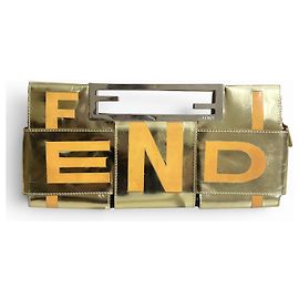 Fendi Clutch Crossword Pelle Vernice Oro Metallizzato 2007